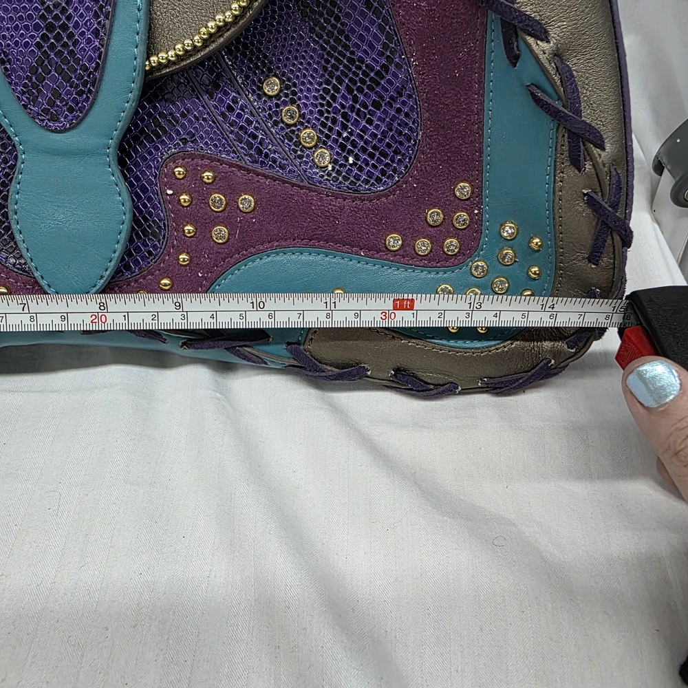 Hot In Hollywood Teal & Purple Studded Fringe Shoulder Bag - Picture 2 of 10